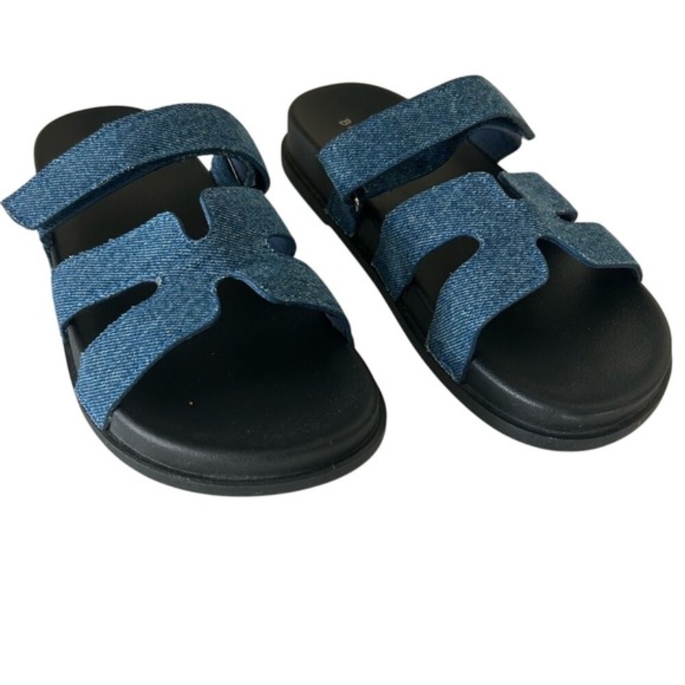 Bamboo Conquer Blue Denim Size 7.5 Cutout Adjustable Strap Sandals